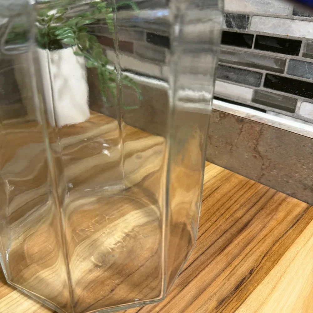 Vintage Blue Goose Glass Canister Octagon Jar Wire Bale Lid Made in Italy